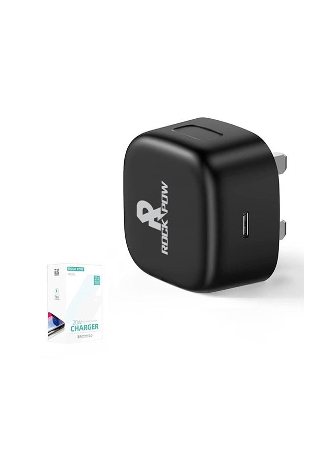 Rock Pow PD 25W Type C Wall Fast Charging Adapter Compatible with Samsung Galaxy S21/S21+/S21 Ultra/S20/Note20/Note10/S9/S8/, Apple iPad Pro/Air 4/iPad Mini 6 Black  - Image 1