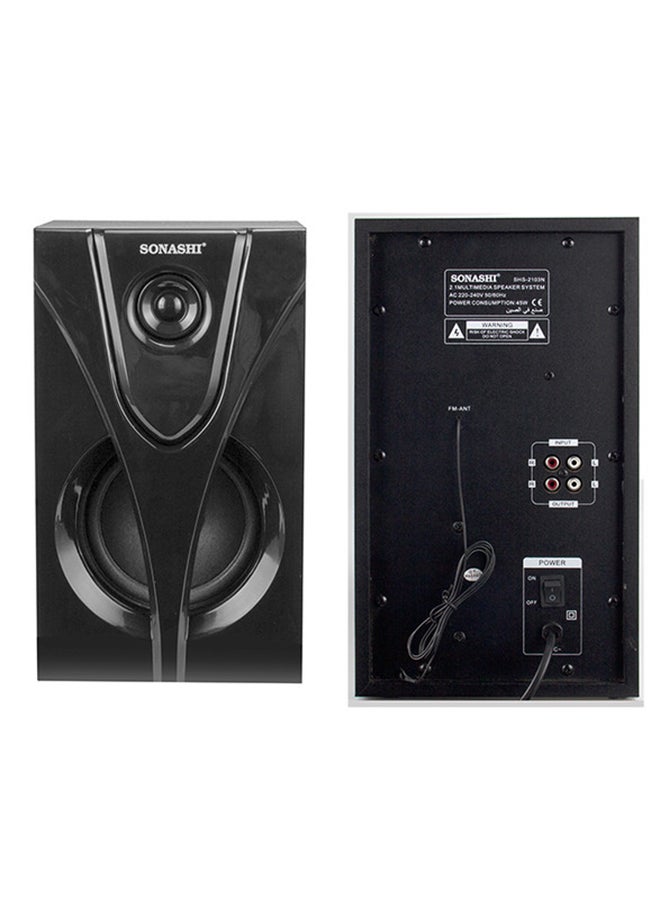 SONASHI - 2.1 Multimedia Speaker Home Theatre System With Hi-Fi Surround Sound Fm Radio, Bluetooth, Usb, Sd Card Reader, Led Display Functions Powerful Sub-Woofer With Full Remote Control Audio And Video SHS-2103N Black - Image 1