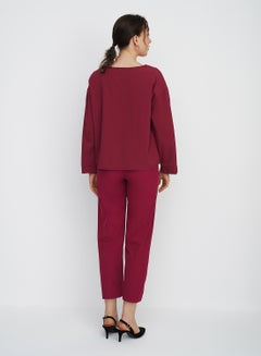 RAHA Layered Round Neck Long Sleeves Modest Top Maroon  - Image 2