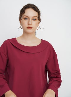 RAHA Layered Round Neck Long Sleeves Modest Top Maroon  - Image 4