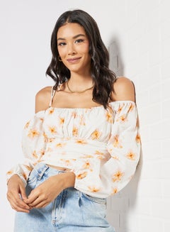 Finders Keepers Floral Print Crop Top White/Yellow  - Image 1