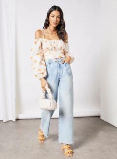 Finders Keepers Floral Print Crop Top White/Yellow  - Image 3