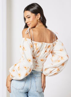 Finders Keepers Floral Print Crop Top White/Yellow  - Image 2