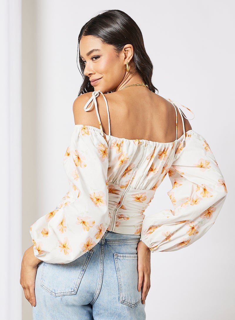 Finders Keepers - Floral Print Crop Top White/Yellow - Image 1