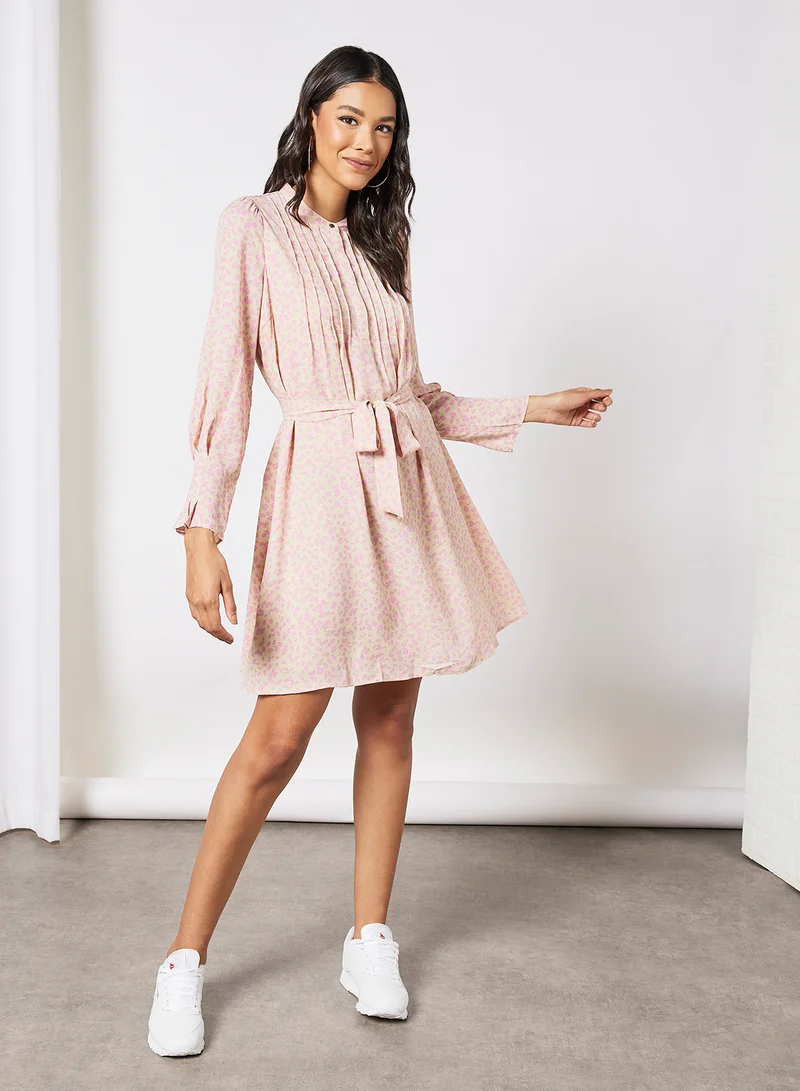 SELECTED Printed Mini Dress Beige