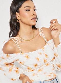 Finders Keepers Floral Print Crop Top White/Yellow  - Image 4