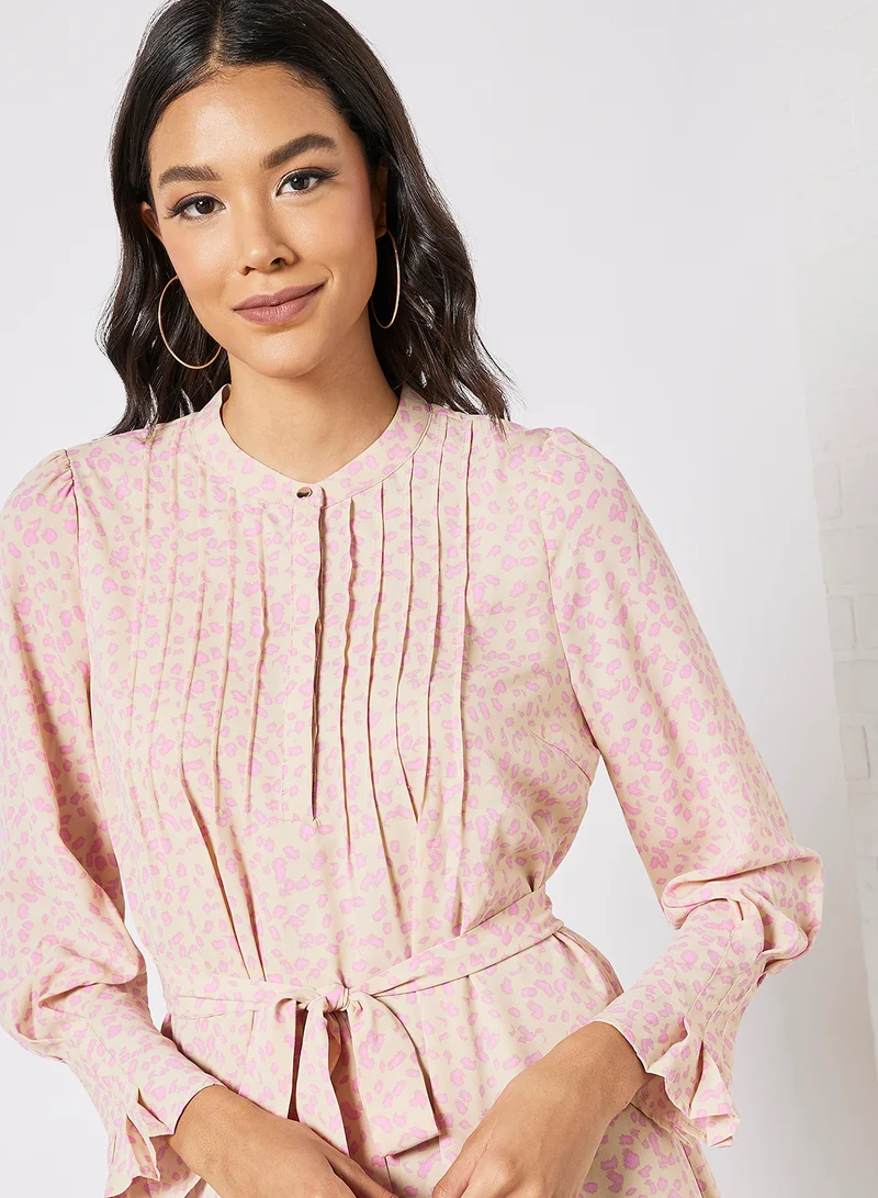 SELECTED Printed Mini Dress Beige
