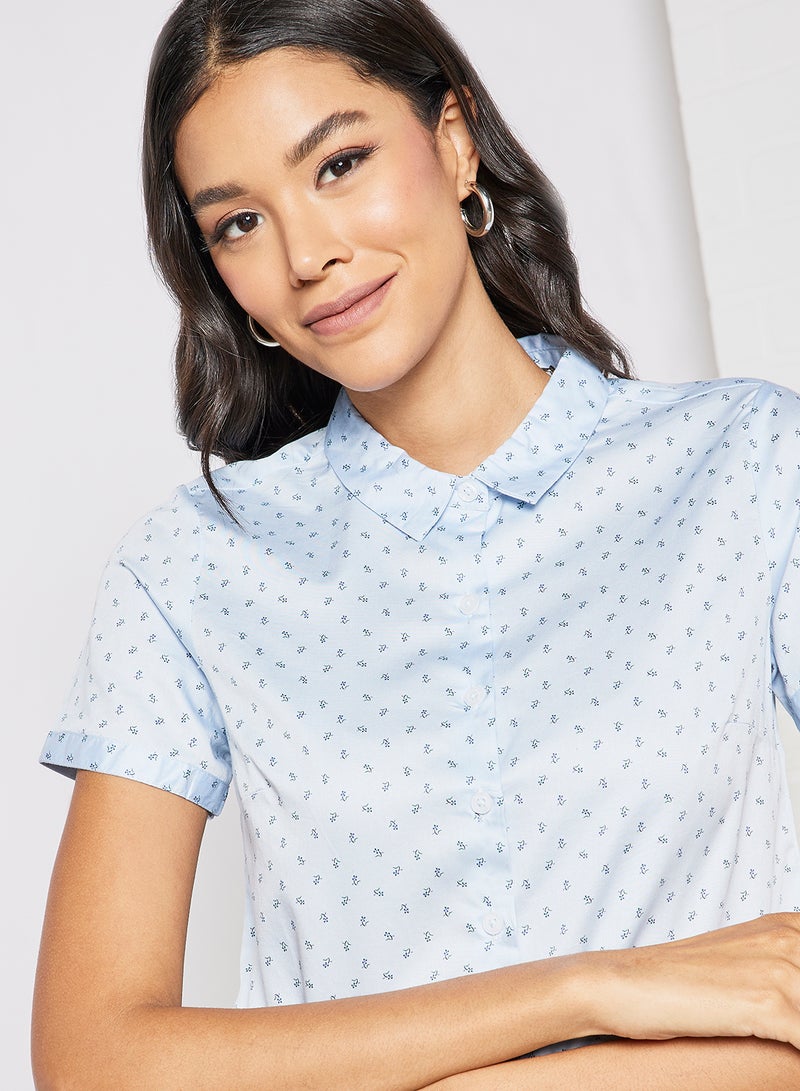 ABOF Women's Regular Fit Woven Top Shirt With Collared Neck and Front Buttons Light Blue  - Image 3