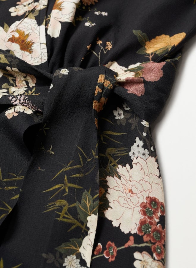 MANGO - Floral Printed Long Sleeve Wrap Mini Dress Multicolour - Image 1