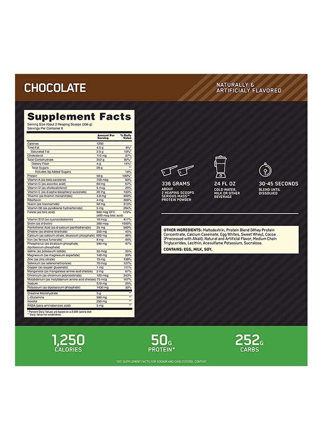 Optimum Nutrition Serious Mass Weight Gain Protein Powder Chocolate 6lb  - Image 4
