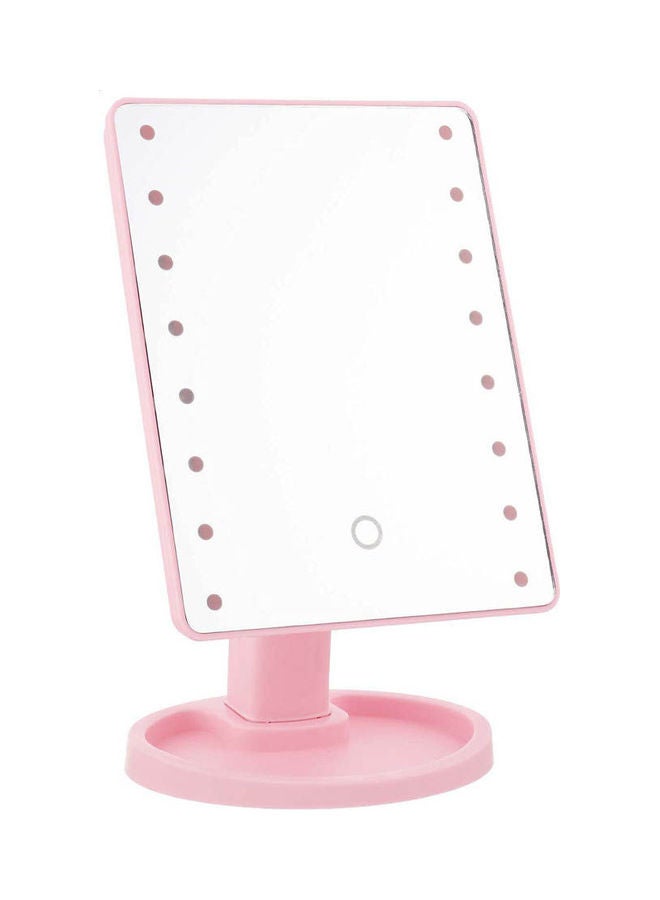 Generic Makeup Mirror With Stand And Led Light Pink  - Image 1