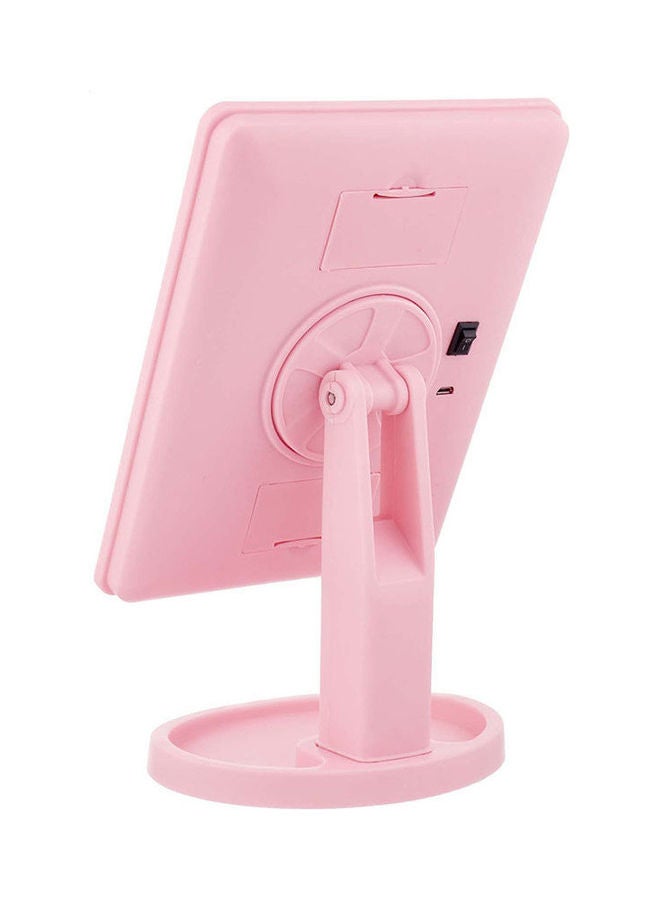 Generic Makeup Mirror With Stand And Led Light Pink  - Image 2