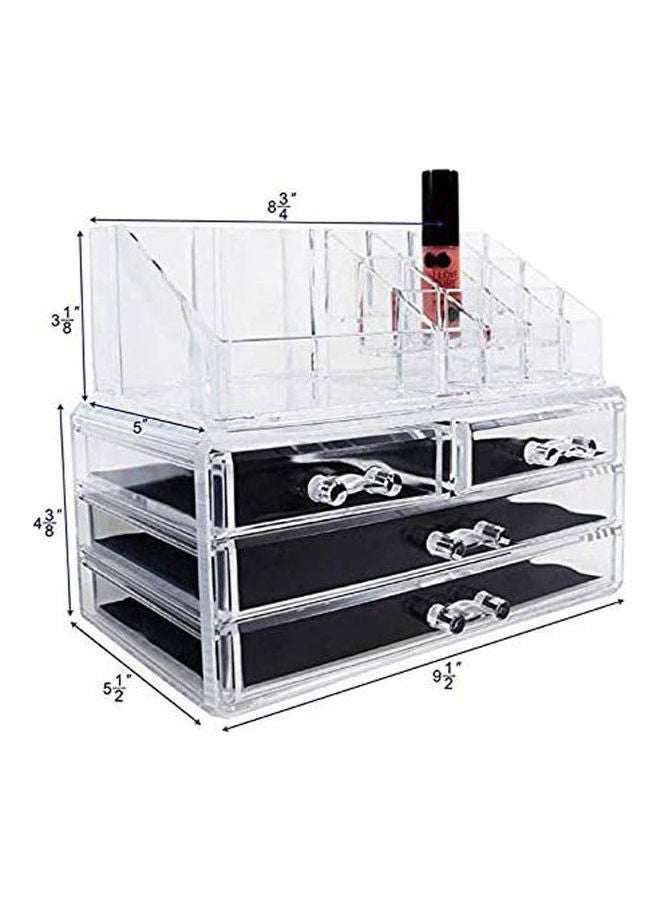 Acrylic Jewelry Cosmetic Makeup Storage Display Boxes Set, Jewelry And Cosmetic Storage Boxes With Brush Holder With 4 Drawer Set White - Image 2