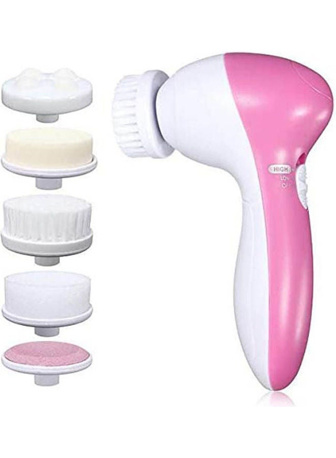 5 In 1 Electric Facial Face Cleansing Brush Set Multifunction Massage Skin Care Pink-White - Image 1