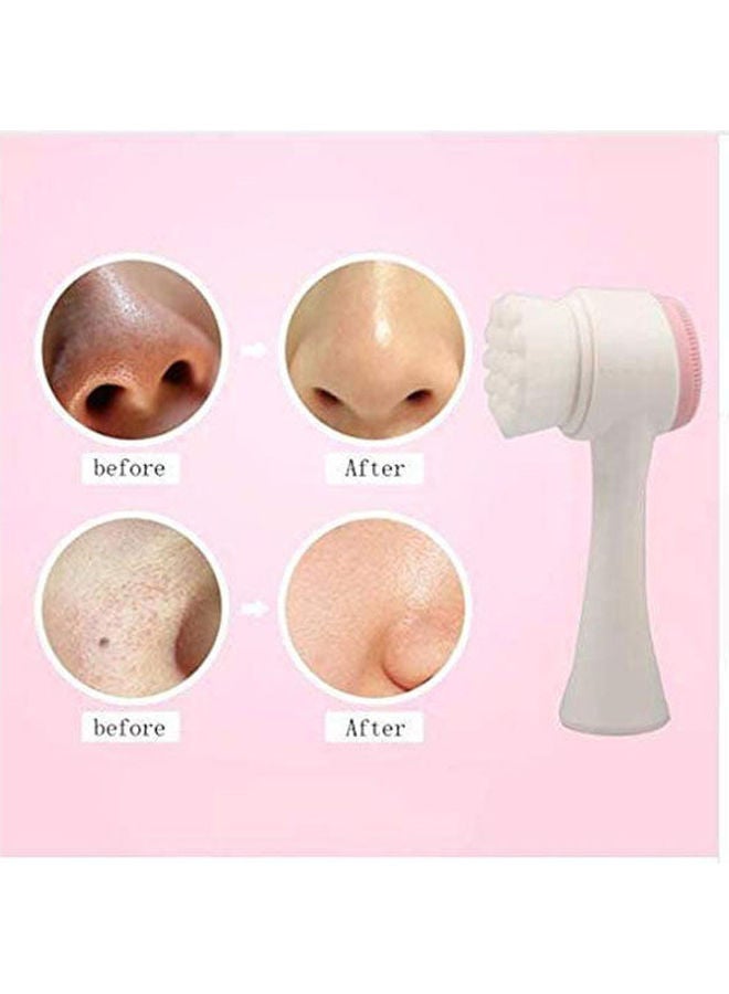 فرشاة مزدوجة منظفة للوجه من السيليكون محمولة بحجم يمكن حمله وبتصميم ثلاثي الأبعاد أبيض - Image 2