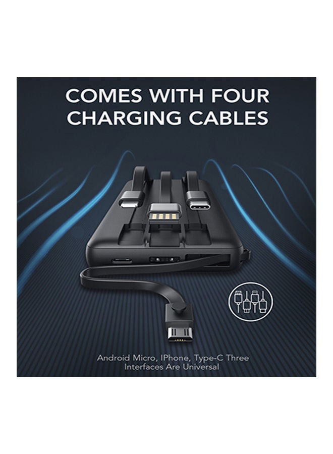 VEGER - 20000 mAh Universal Light-Weight Portable 4 Cables Built-In with LED Indicator Power Bank Black - Image 1