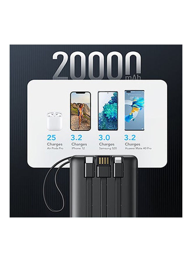 VEGER - 20000 mAh Universal Light-Weight Portable 4 Cables Built-In with LED Indicator Power Bank Black - Image 1