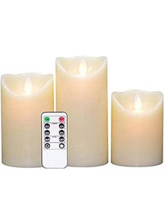 Flameless Candles Moving Wick Electric LED Candles Battery Operated Pillar Real Wax Flickering Sets with Remote and Timer Pack of 3 for Christmas Holiday Brown