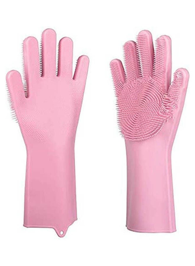 Magic Silicone Scrubbing Gloves  Scrub Cleaning Gloves With Scrubber For Dishwashing And Pet Grooming Pink  - Image 1