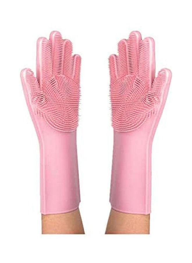 Magic Silicone Scrubbing Gloves  Scrub Cleaning Gloves With Scrubber For Dishwashing And Pet Grooming Pink  - Image 2