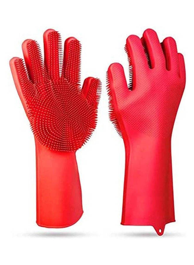 Generic - Reusable Silicone Dishwashing Gloves | Pair Of Rubber Scrubbing Gloves For Dishes | Wash Cleaning Gloves With Sponge Scrubbers For Washing Kitchen, Bathroom, Car And More Red 14.5inch - Image 1