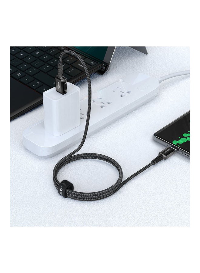 أسيفاست كابل شحن للبيانات بمنفذ US- إلى US- من سبيكة ألومنيوم لون أسود. - Image 2