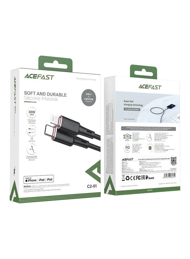 ACEFAST USB-C to Lightning Zinc Alloy Silicone Charging Data Cable Black  - Image 3