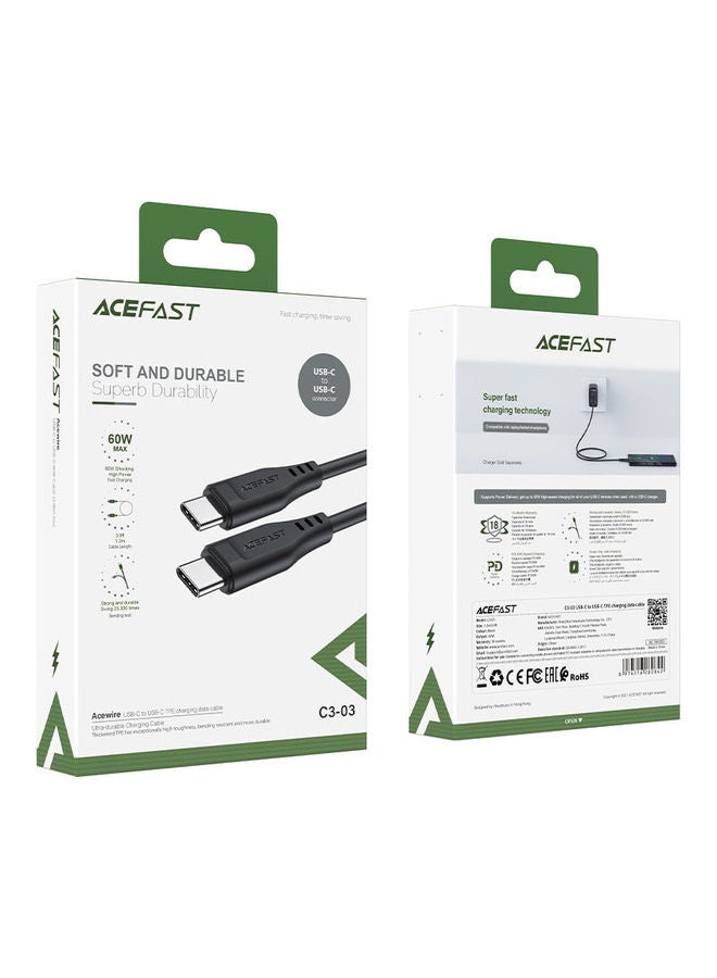 أسيفاست كابل شحن ونقل بيانات C3-03 USB-C TPE أسود. - Image 1