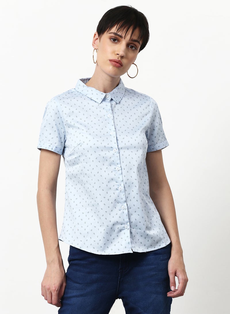 ABOF Women's Regular Fit Woven Top Shirt With Collared Neck and Front Buttons Light Blue  - Image 2