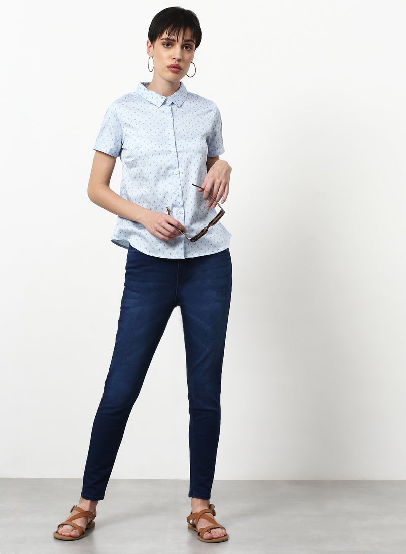 ABOF Women's Regular Fit Woven Top Shirt With Collared Neck and Front Buttons Light Blue  - Image 4