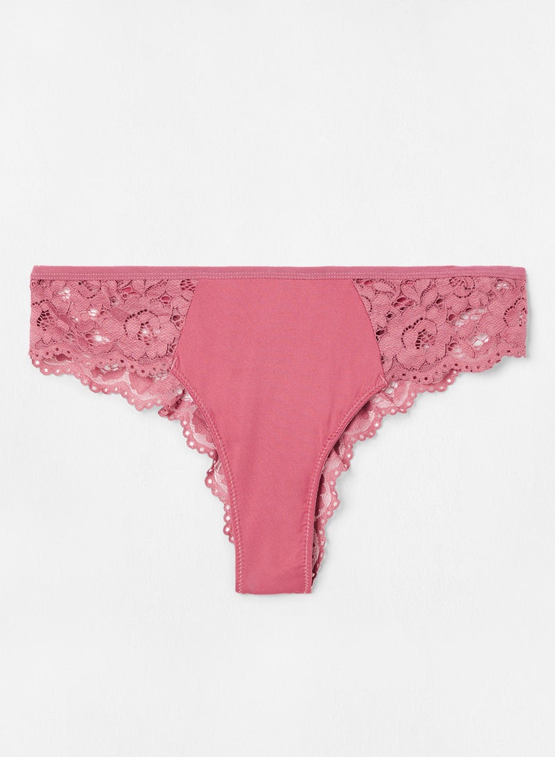 Ardene Lace And Microfiber Cheeky Cut Lingerie Pink  - Image 1