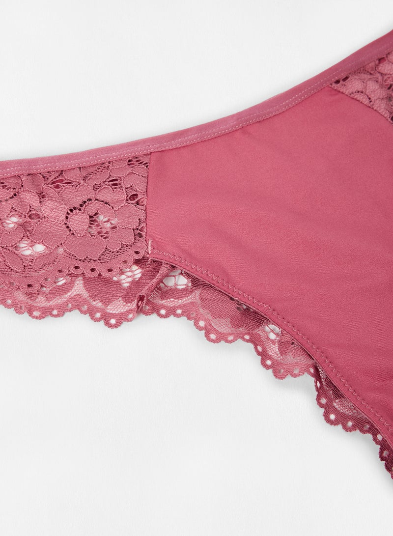Ardene Lace And Microfiber Cheeky Cut Lingerie Pink  - Image 3