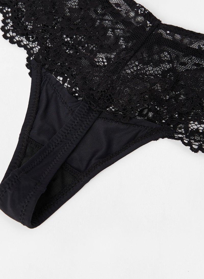 Ardene - Front Lining Lace Cheeky Cut Panty Black - Image 1