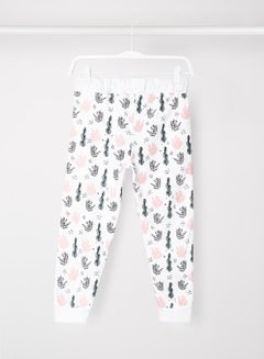 Aila Girls Printed Casual Joggers White/Black  - Image 2