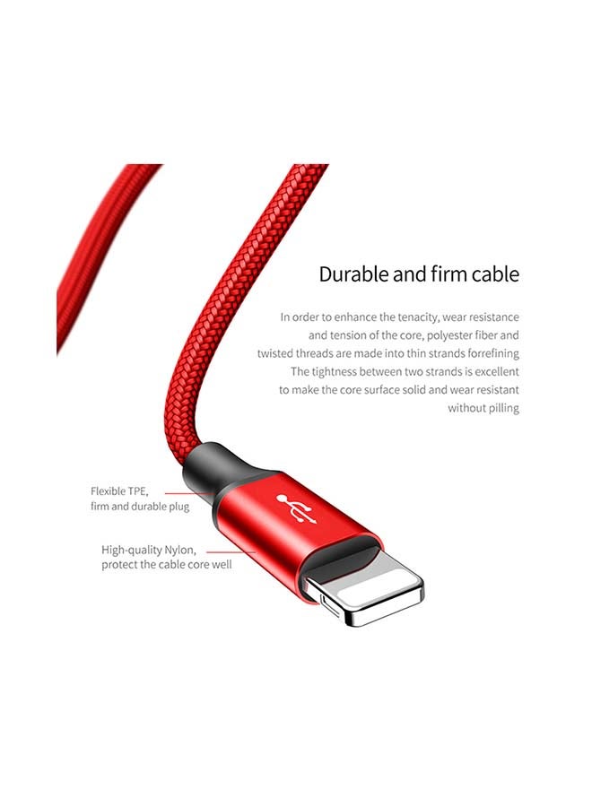 Baseus Rapid Series 3-in-1 Nylon Braided Cable Micro and Dual Lightning Charging Cable 3A 1.2M for iPhone 13 12 11 Pro Max Mini XS X 8 7 6 5 SE iPad, Huawei and more Red - Image 3