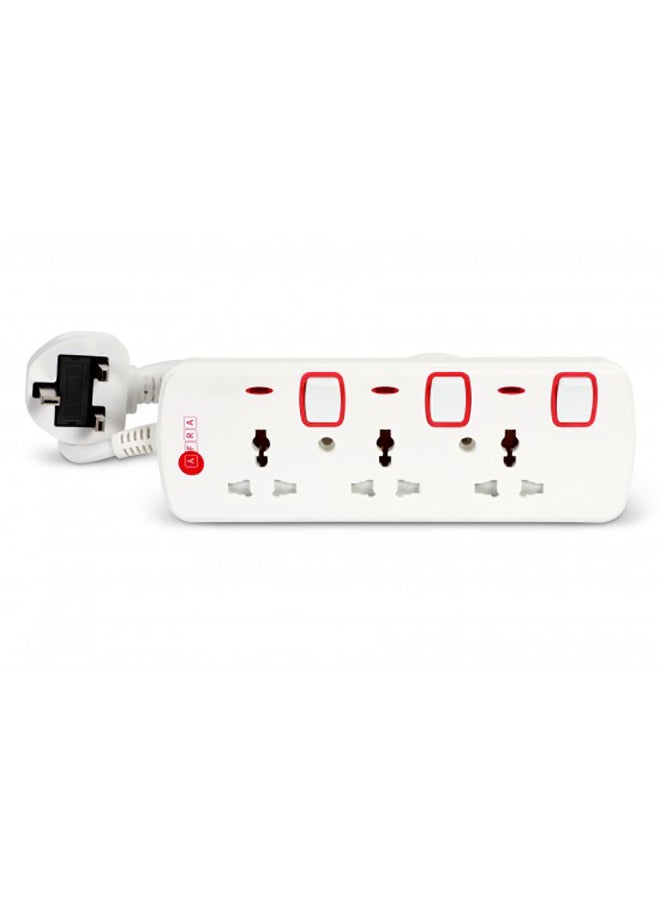 AFRA - Japan Universal Extension Cord 3 Way 3M 3 Universal Sockets 3 Meter Cable Easy Set-Up & Storage Shock proof 250V White - Image 1