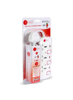 AFRA Japan Universal Extension Cord 3 Way 3M 3 Universal Sockets 3 Meter Cable Easy Set-Up & Storage Shock proof 250V White  - Image 2