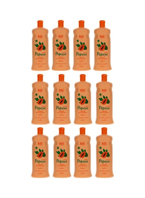 Pack of 12 Extract Papaya Whitening Hand and Body Lotion + Vitamin E 600ml