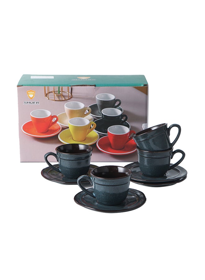 Shuer 8-Piece Ceramic Cup And Saucer Blue 200ml - Image 1