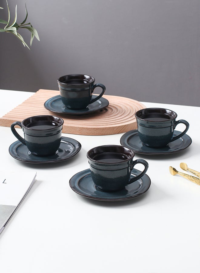 Shuer 8-Piece Ceramic Cup And Saucer Blue 200ml - Image 5