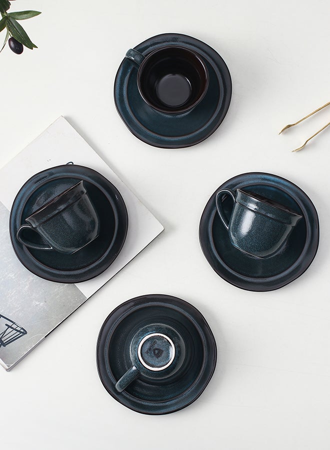 Shuer 8-Piece Ceramic Cup And Saucer Blue 200ml - Image 3