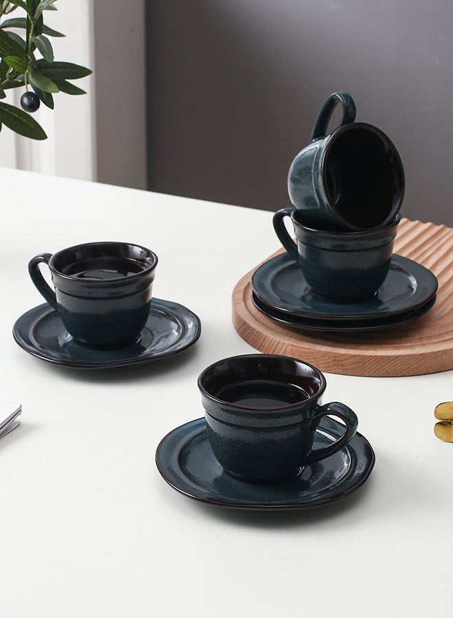 Shuer 8-Piece Ceramic Cup And Saucer Blue 200ml - Image 4
