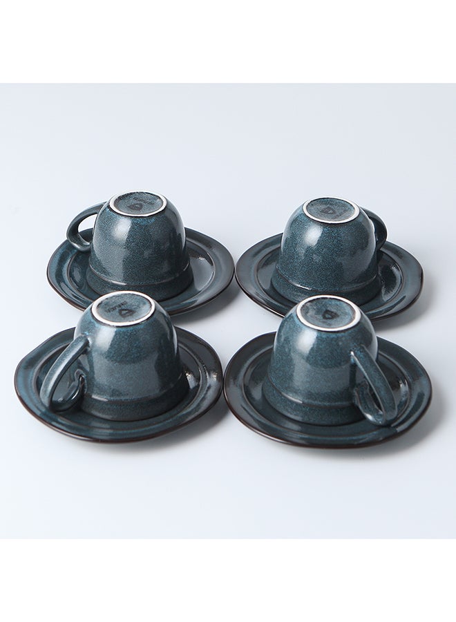 Shuer 8-Piece Ceramic Cup And Saucer Blue 200ml - Image 2