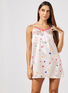 Aila Printed Lace Detail Mini Slip White/Blue/Yellow  - Image 1