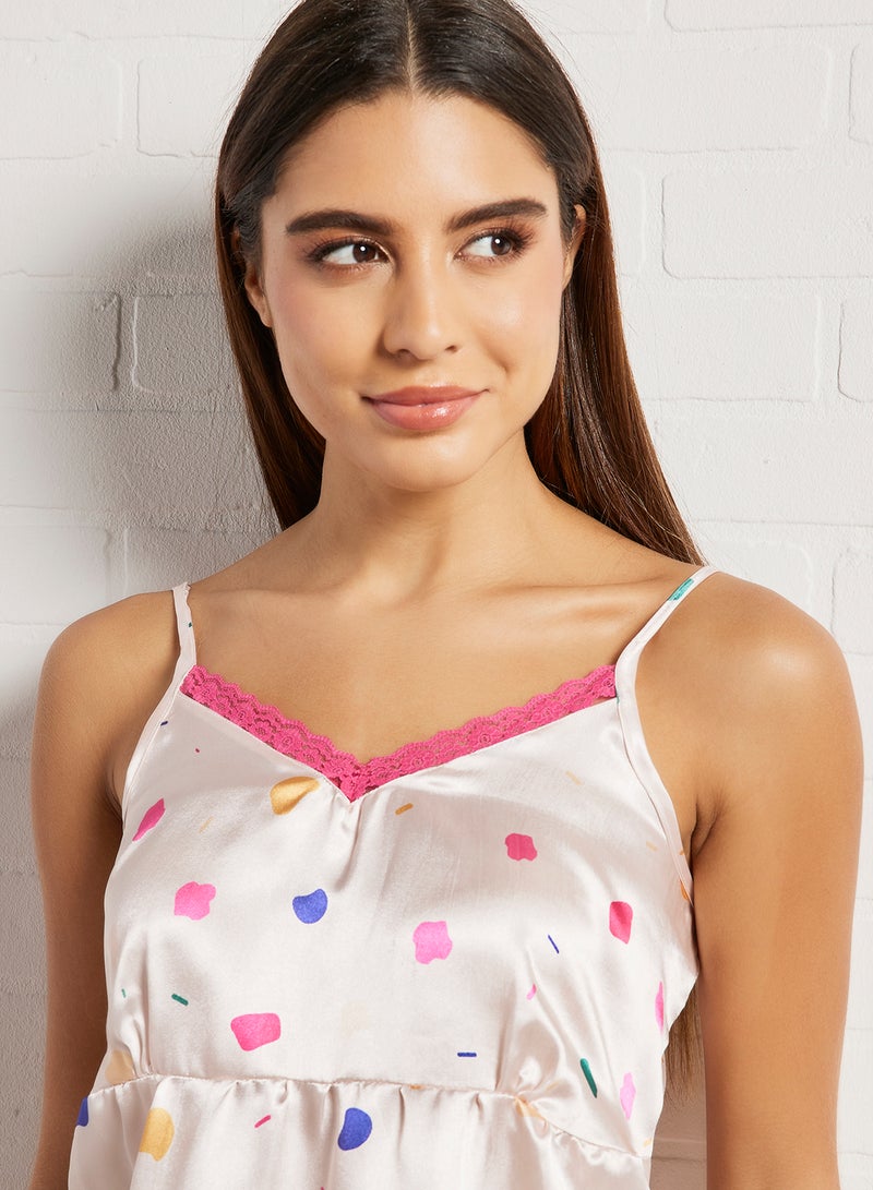 Aila Printed Lace Detail Mini Slip White/Blue/Yellow - Image 4