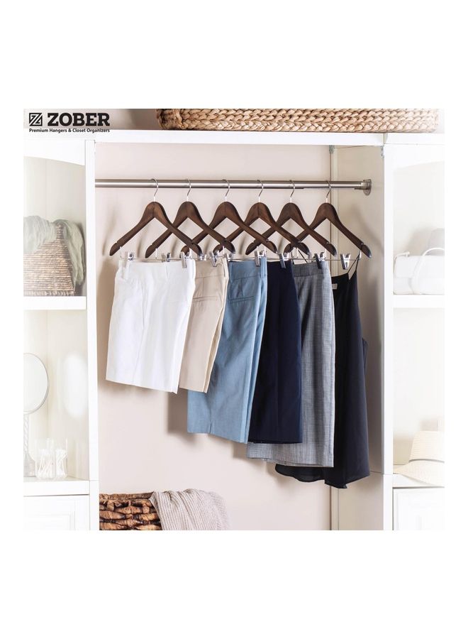ZOBER 10-Piece  High Grade Wooden Pants Hanger With Metal Clips Brown Brown - Image 2