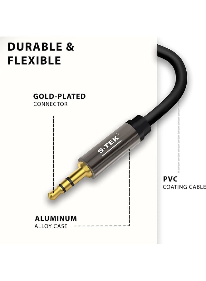 S تك كابل Aux ذكر إلى AUX ذكر مقاس 3.5 مم متوافق مع أجهزة آيفون وآي باد والهواتف الذكية ومكبرات صوت ستيريو للسيارة وأجهزة التابلت بطول 3 أمتار. لون أسود. - Image 3