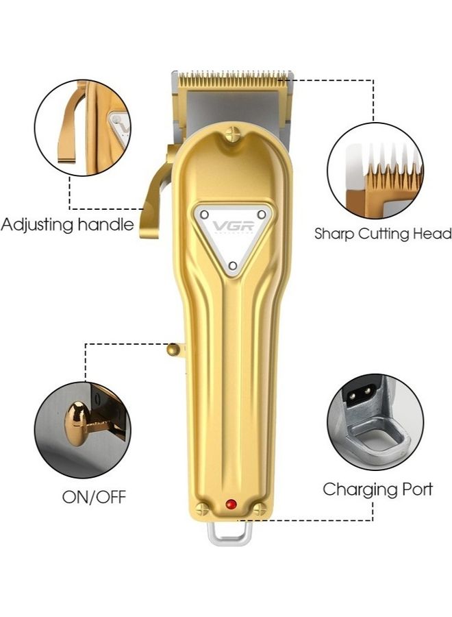 في جي آر ماكينة حلاقة شعر معدنية جديدة قابلة لإعادة الشحن، ماكينة حلاقة كهربائية لاسلكية احترافية ذهبي - Image 1