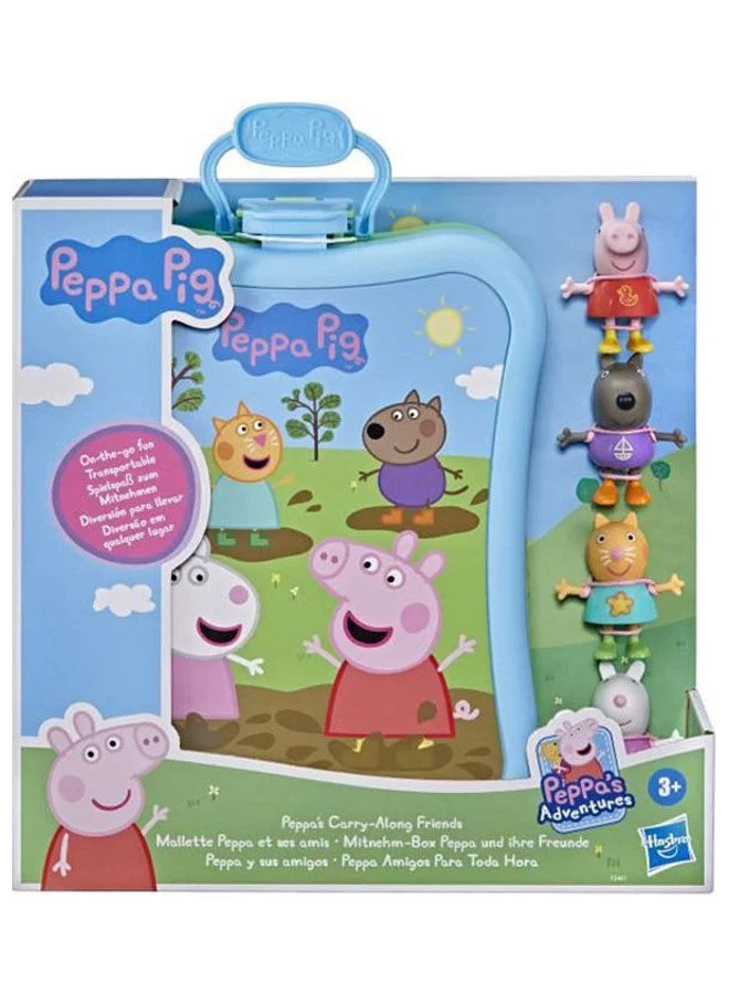 هاسبرو Peppa  Peppa's Adventures Peppa's Carry-Along Friends Case Toy, Includes 4 Figures and Carrying Case, Ages 3 and up