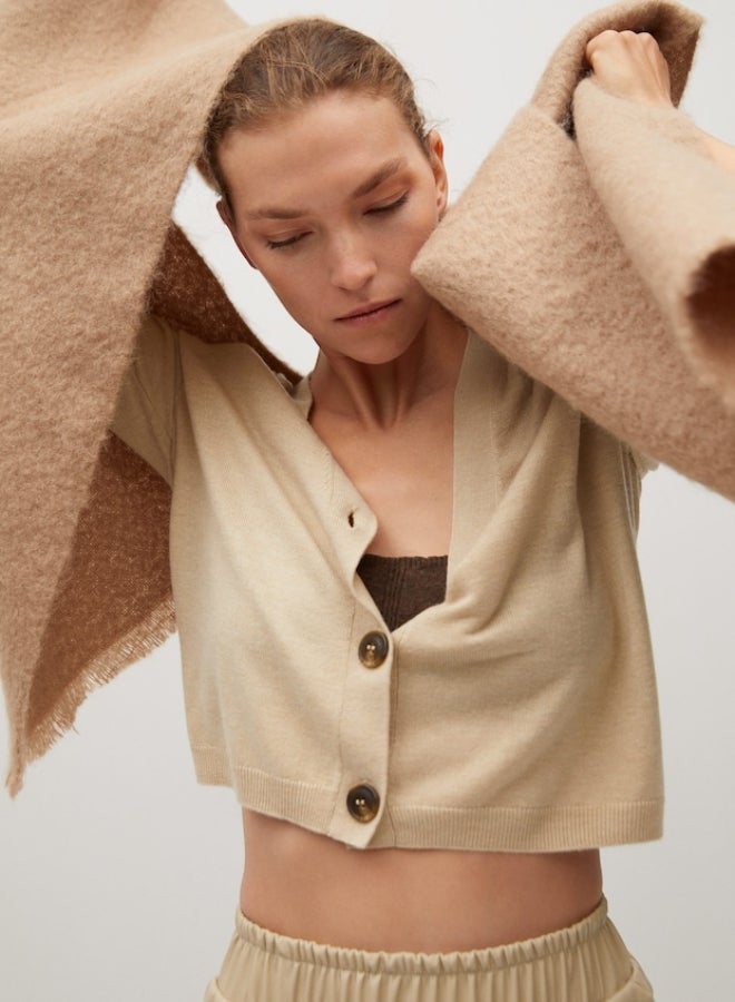 MANGO - Knitted Button Down Long Sleeve Sweater Beige - Image 1